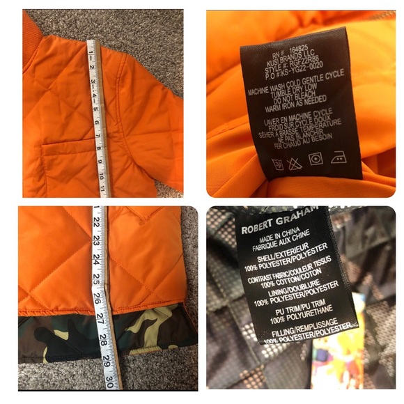 New Robert Graham Reversible Puffer Jacket Orange and Camo - Picture 13 of 14